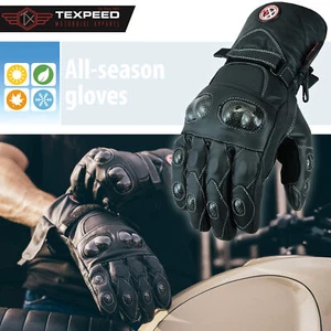 Motorbike Motorcycle Leather Gloves Winter Thermal Waterproof CE Armour Biker - Picture 1 of 12