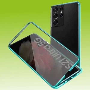 Beidseitiger Magnet Glas Bumper Privacy Grün für Samsung Galaxy S21 Ultra Hülle - Picture 1 of 2