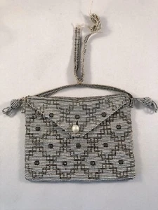 Antique Metal Silver Beaded Coin Purse - Picture 1 of 8