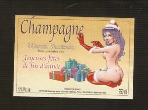 BELLAMY étiquette BD  champagne Vautrain cuvée spéciale PIN'UP  Noël  très RARE
