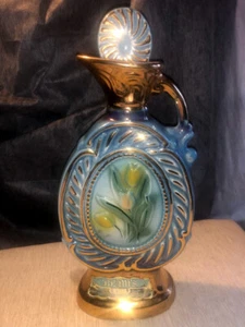 Blue and White Floral Gold Painted Jim Beam Vintage Decanter Rare HTF Decanter - Picture 1 of 4