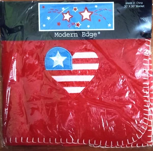 Bright Red Fleece Infant Baby blanket throw Embroidered American Flag Heart - Picture 1 of 6