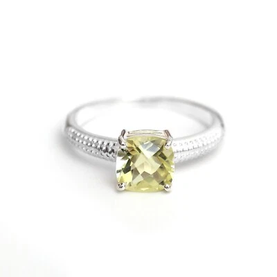 Anillo de compromiso cojín de cuarzo limón natural anillo de boda de plata de ley 925 Foto 1 de 4