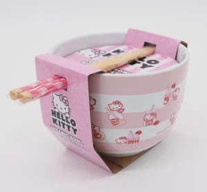 HELLO KITTY Erdbeermilch rosa weiß Keramik Ramen Suppenschüssel mit Essstäbchen Set - Bild 1 von 10