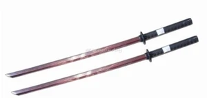 Set of 2 32" Red Burgundy Wooden Wakazashi Bokken Practice Sword Carved Dragon - Picture 1 of 3