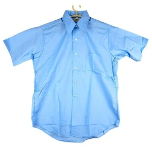 Vintage Macrae Prest Short Sleeve Dress Shirt Durable Press Blue Size 16 - Picture 1 of 4