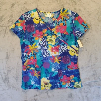 B Scrubs Medical Nursing Scrub Top Womens Tag Size L Blue Pullover Short Sleeve - Image 1 of 4