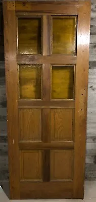 Antique Solid Oak Wood Exterior Door (Church/School House) /w Yellow Glass 34x84 • 650$
