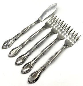 (5) Auberge Stanley Roberts ~Japan Stainless Silverware Cocktail Forks, Knife - Picture 1 of 11