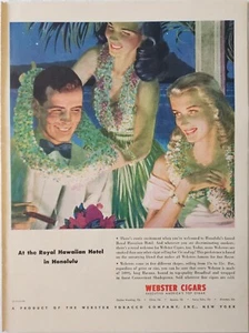 Anuncio impreso de cigarros Webster Royal Hawaiian Hotel vintage 1948 decoración de pared efímera - Imagen 1 de 1