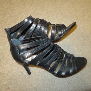Sandalo nero donna ALFANI Uomo City tacco alto 10 M décolleté scarpe punta aperta NUOVE - Foto 1 di 7