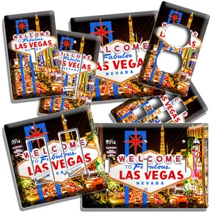 LAS VEGAS STRIP AT NIGHT GAME CAPITAL LIGHT SWITCH OUTLET WALL PLATES ROOM DECOR - Picture 1 of 34