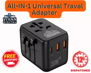 Travel Adapter 20W Universal 3.0 UK EU AU US Multi plug Type C Worldwide 2 USB - Picture 1 of 9