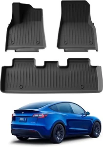 All-Weather Floor Mats for Tesla Model Y 2021-2023, Custom Fit TPE, 3pc Set - Picture 1 of 6