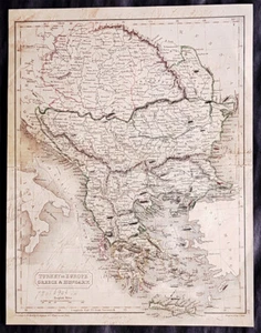 1825 Sydney Hall Antique Map of Turkey in Europe - Greece, Hungary, Romania - Picture 1 of 2