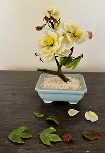 Vintage CHINESE JADE GLASS BONSAI TREE 7" Damaged CELADON POT Made In Japan  - Picture 1 of 14