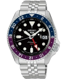 Seiko 5 Sports GMT Blue Purple Bezel Automatic Men's Watch SBSC021 - Picture 1 of 2