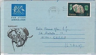 KENIA - HISTORIA POSTAL - AEROGRAMA a ITALIA - MINERALES / ELEFANTE 1982 Foto 1 de 1