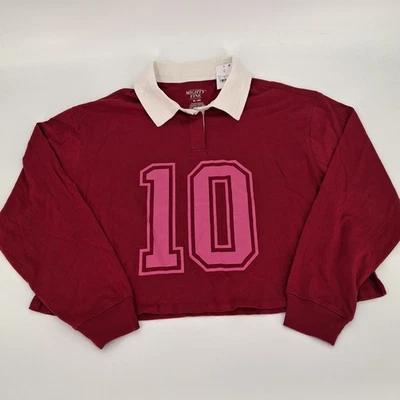 Mad Engine Mighty Fine Women's Cropped Long Sleeve Rugby Polo Top Size XL - Image 1 of 4