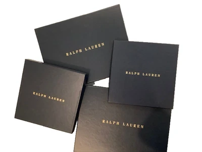 4 CAJAS REGALO RALPH LAUREN LETRAS ORO AZUL MARINO 14" X 10" X 2" Y 9" X 9" X 1" Foto 1 de 4