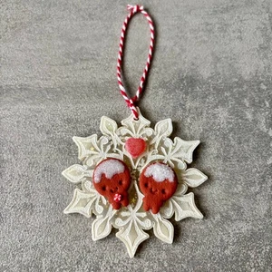Decorazione natalizia fiocco di neve con coppia pan di zenzero e cuore - Foto 1 di 5