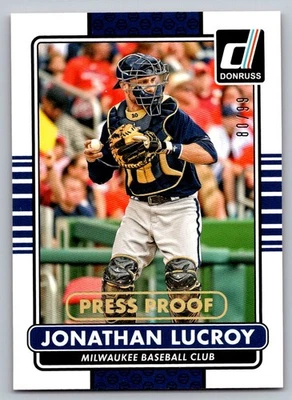 2015 Donruss Gold Press Proof  Jonathan Lucroy 116 /99 - Image 1 of 2