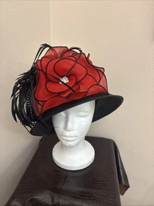 Sombrero Whittall & Shon Negro con Flor Roja Hecho en EE. UU. - Imagen 1 de 24