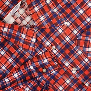 Vintage Steven Wayne Shirt Mens Large Red Blue Plaid Flannel Square Hem 70s - Picture 1 of 13