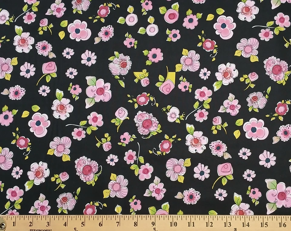Estampado floral de tela de algodón negro con flores para salón de algodón por yarda D413,45 Foto 1 de 1