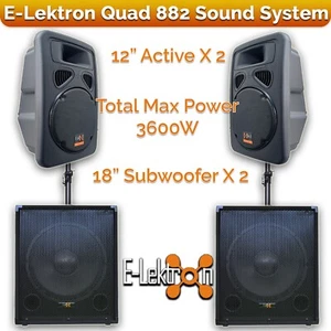 E-Lektron Quad 882 3600W PA Sound System 2X12" Powered 2X18" Subwoofer w Poles - Picture 1 of 21