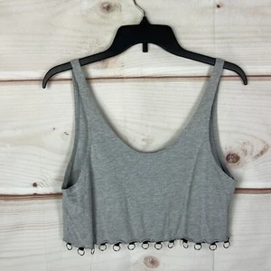 Emma & Sam Top Womens XS Gray Ring Trim Tank Crop Sleeveless Scoop Neck Solid - Picture 1 of 9