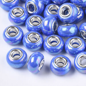 100x Imitation Porcelain AB Color Rondelle Resin European Large Hole Beads 14mm