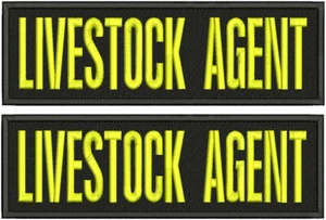 LIVESTOCK AGENT  2 EMBROIDERY PATCHES  3X10'' VELCR@ ON BACK YELLOW ON BLACK - Picture 1 of 2
