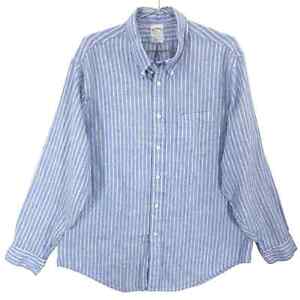 Brooks Brothers Shirt Mens XL Blue Striped 100% Irish Linen Regent Button Down
