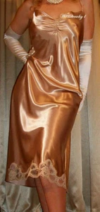 Vtg Gold Satin Full Dress Slip M - Picture 1 of 3