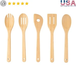 Bamboo Cooking Utensils Set 5 Pcs Eco-Friendly Kitchen Tools Hand Wash Only New - Picture 1 of 10
