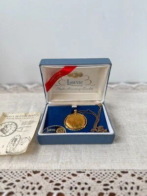 Rare VINTAGE 1950s LOUVIC ENGRAVED  17 JEWELS UNISEX PENDANT WATCH ORIGINAL BOX - Image 1 of 4