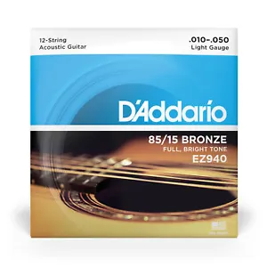 D'Addario EZ940 12 String Acoustic Guitar Strings. 85:15 Bronze, 10-50 Gauge - Picture 1 of 4