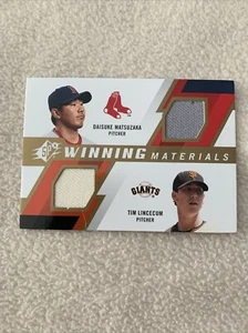 Daisuke Matsuzaka Tim Lincecum 2009 SPx Winning Materials Dual Card #ML Jersey - Picture 1 of 2