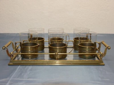 6 WMF Straußenmarke Teegläser Messing Art Deco mit Tablett vintage - Bild 1 von 4