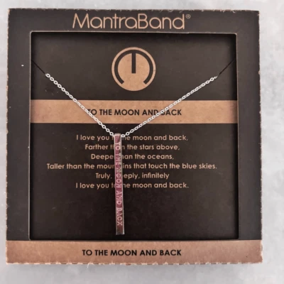 NWOT MantraBand To The Moon And Back Bar Pendant Sterling Silver Necklace OS - Image 1 of 3