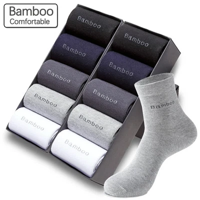 Calcetines de fibra de bambú 10 piezas para hombres informales de negocios transpirables antibacterianos Foto 1 de 4