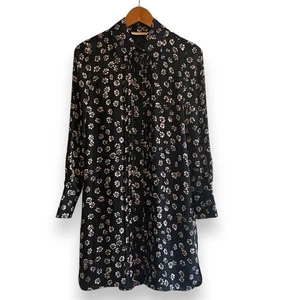 Mini Vestido Tory Burch Floral Seda Manga Larga Negro Talla 2 - Imagen 1 de 7
