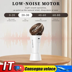 Ice Cream Shape Handheld Waist Fan USB 3-Gear Wind Direction Adjustable (Brown) - Photo 1/9