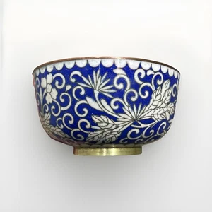 Antique Chinese Cloisonné Lotus Enamel On Copper Bowl STUNNING!! - Picture 1 of 8