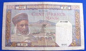 1939 Algeria World Banknote - 100 Francs - P85 - Circulated - #B65 - Picture 1 of 2