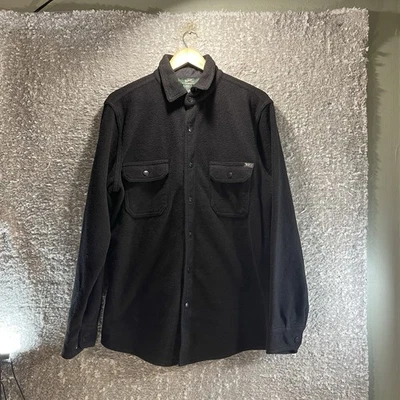 Woolrich Shirt Mens M Black Fleece Snap Up Shacket Hiking Fishing Camping Vtg - Image 1 of 4