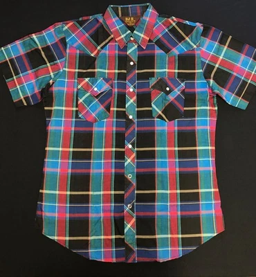 CAMISA WESTERN AUTÉNTICA DE COLECCIÓN BJ-R S/S PERLA A PRESIÓN RANCHO DESGASTE COLA LARGA TALLA GRANDE Foto 1 de 4