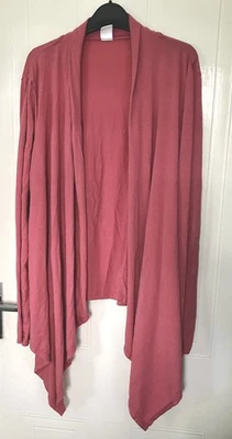 Tu Waterfall Handkerchief Cardigan Size 14 Coral Pink Stretchy Viscose Jersey - Image 1 of 4