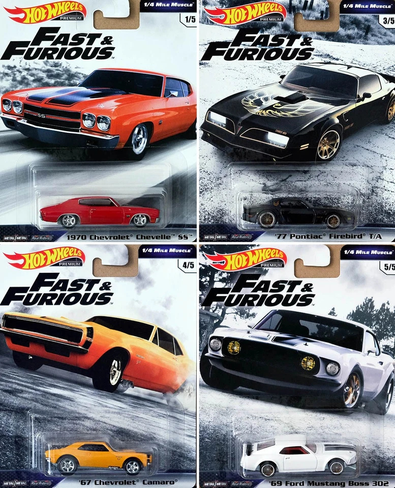 Fast & Furious Premium 1/4 Mile Muscle Set 4 modelli 1:64 Hot Wheels GBW75 - Immagine 1 di 1